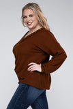 Plus Brushed Waffle V-Neck Button Detail Sweater - Multiple color options