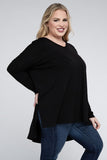 Plus Dolman Sleeve V-Neck Side Slit Hi-Low Hem Top - Multiple color options