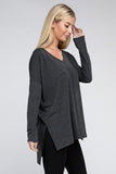 Dolman Long Sleeve V-Neck Side Slit High-Low Hem Top - Multiple color options