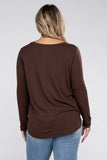 Plus Long Sleeve Round Neck Round Hem Top - 5 Color Options