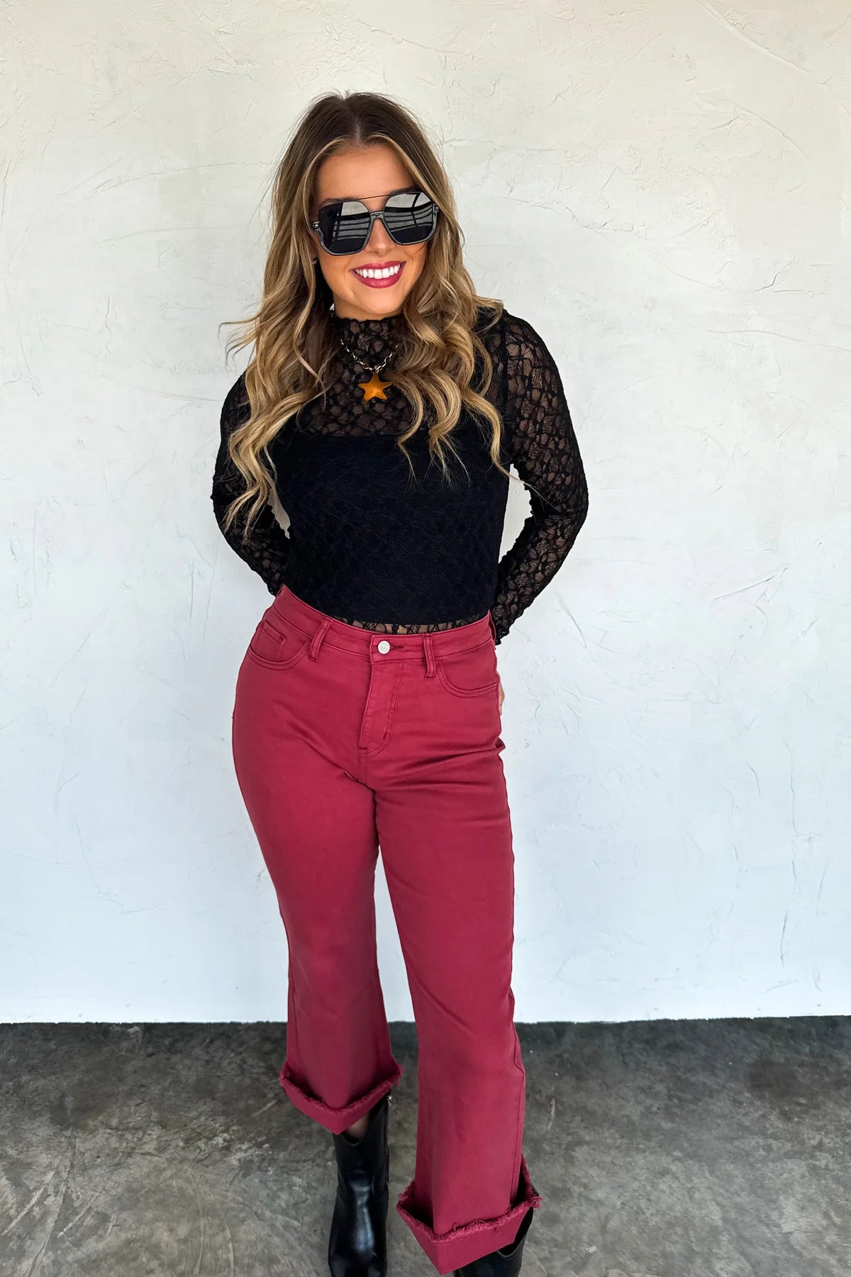 Preorder - Urban Non-Distressed Cropped Jeans in Burgundy