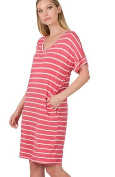 Zenana Striped Dress With Pockets - Multiple Options