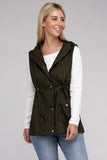 Drawstring Waist Military Hoodie Vest - 3 Color Options