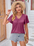 Ruched V-Neck Short Sleeve Top - Multiple color options