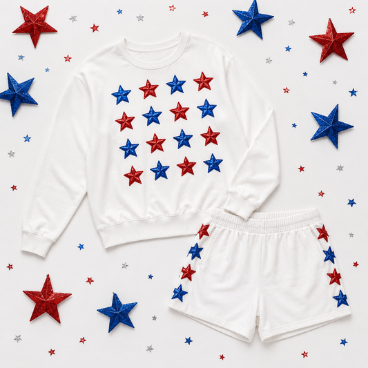 Sequin Star Elastic Waist Shorts