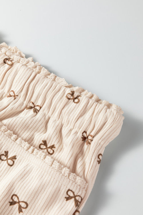 Bow Print Luxe Corduroy Elastic Waist Pants