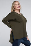 Plus Dolman Sleeve V-Neck Side Slit Hi-Low Hem Top - Multiple color options