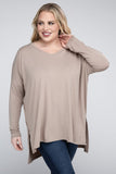 Plus Dolman Sleeve V-Neck Side Slit Hi-Low Hem Top - Multiple color options