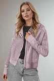 Waffle-Knit Zip Up Long Sleeve Hooded Jacket - Multiple colors