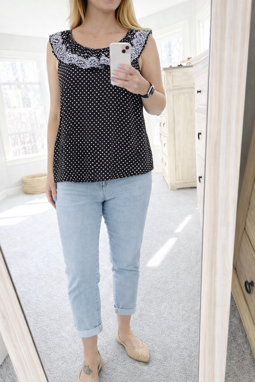 Embroidered Polka Dot Top