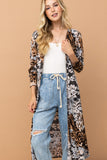 Leopard Kimono Open Front Longline Cardigan