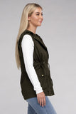 Drawstring Waist Military Hoodie Vest - 3 Color Options