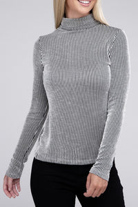 Ribbed Turtle Neck Long Sleeve Top - 2 color options