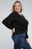 Plus Brushed Waffle V-Neck Button Detail Sweater - Multiple color options