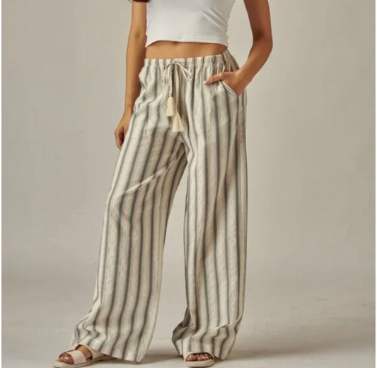 Celine Wide Leg Striped Tassel Pants