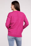 Melange Hi-Low hem Round Neck Sweater - Multiple Colors Available