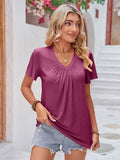 Ruched V-Neck Short Sleeve Top - Multiple color options