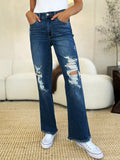 Mid Rise Distressed Raw Hem Jeans