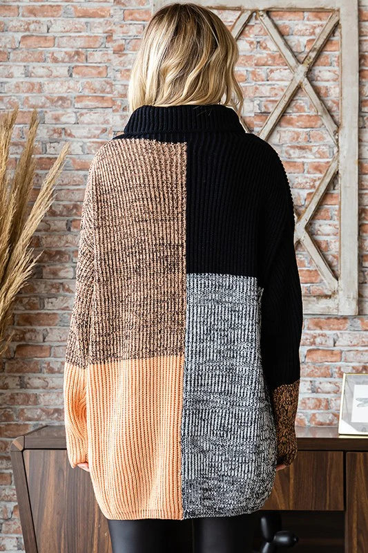 Cowl Neck Color Block Sweater