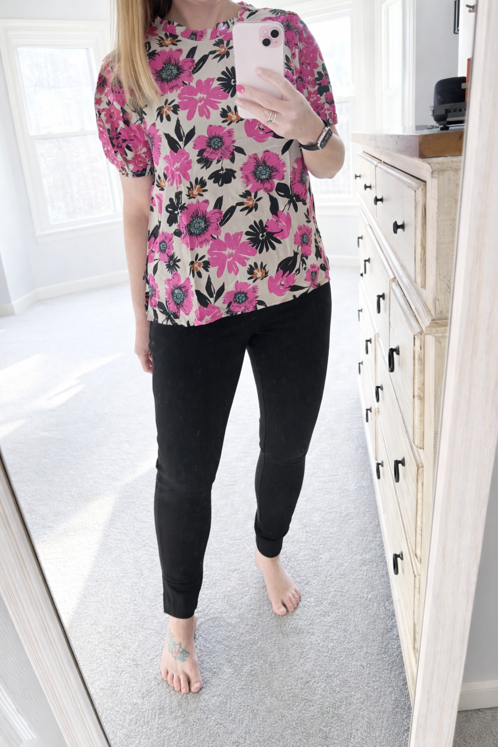 Hot Pink & Black Floral Top