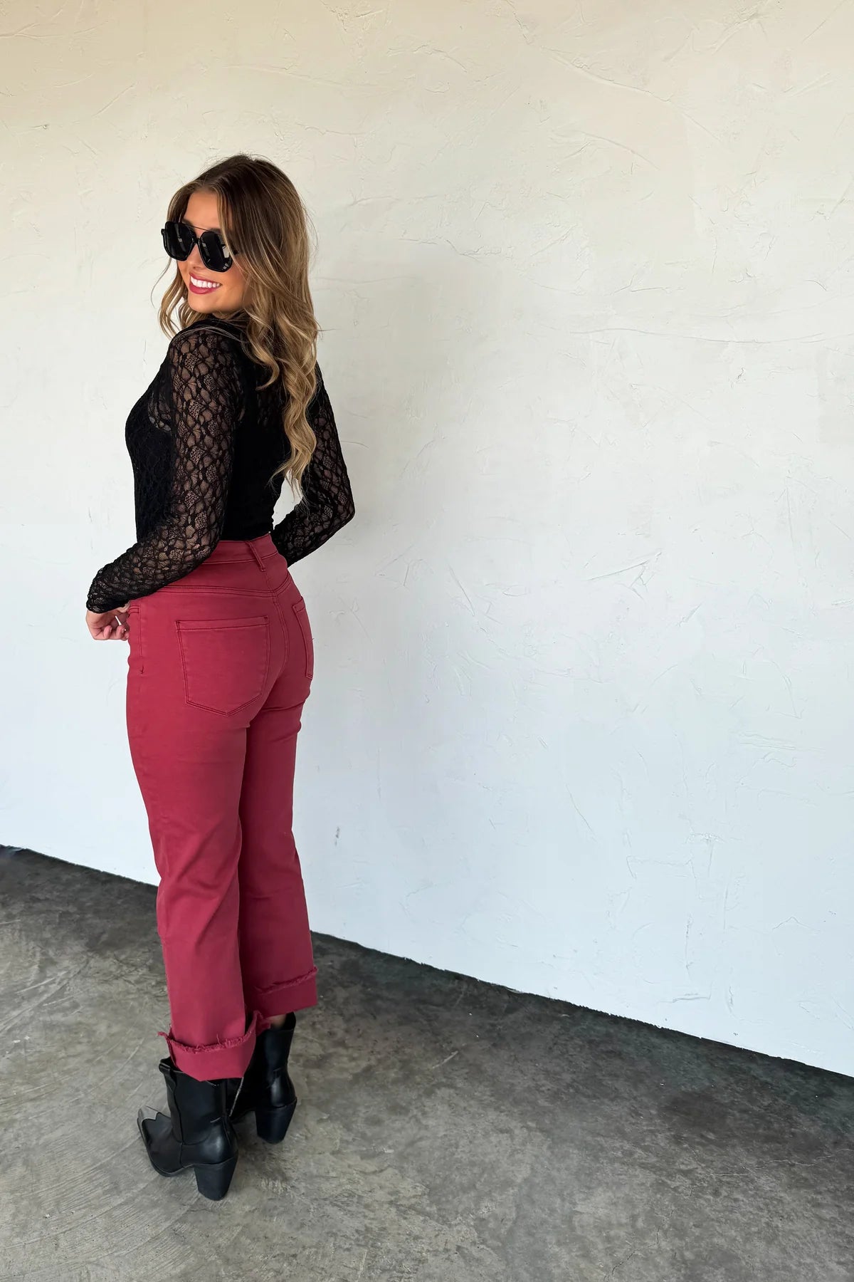 Preorder - Urban Non-Distressed Cropped Jeans in Burgundy