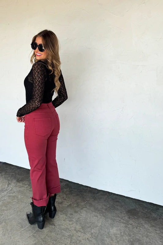Preorder - Urban Non-Distressed Cropped Jeans in Burgundy