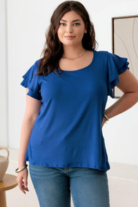 Short Fluttery Sleeve Round Neck Top