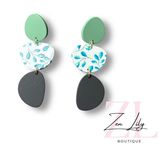 Floral Green & Black Dangles