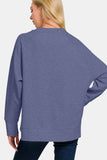 Scuba Round Neck Side Slit Sweatshirt in Blue Indigo