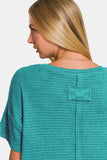 Drop Shoulder Short Sleeve Jacquard Knit Top in Lt. Teal