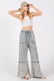 Mineral Washed Terry Wide Leg Pants in Slate Blue