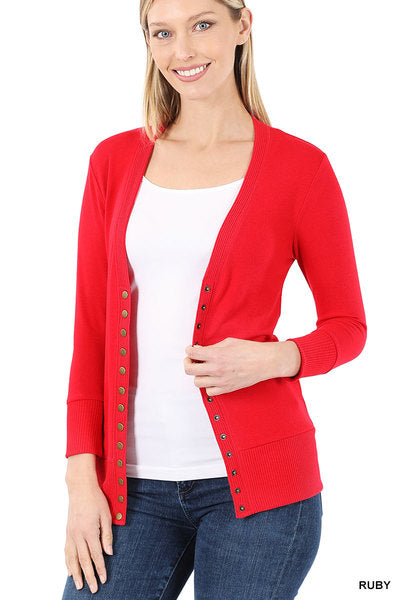 Zenana 3/4 Sleeve Snap Cardigan - 2 Color Options