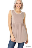 Zenana Sleeveless Trimmed Sleeveless Babydoll Top - 4 Color Options