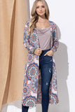 Printed Kimono Open Front Longline Cardigan