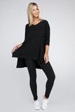 Dolman Long Sleeve V-Neck Side Slit High-Low Hem Top - Multiple color options