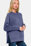 Scuba Round Neck Side Slit Sweatshirt in Blue Indigo