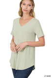 V Neck Round Hem Tee