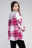 Plaid Drawstring Hooded Fleece Shacket - Multiple colors