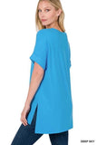 Rolled Sleeve Side Slit Top