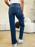 Mid Rise Distressed Raw Hem Jeans