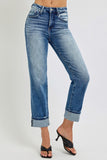 High Rise Crop Straight Roll Up Jeans