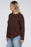 Plus Long Sleeve Round Neck Round Hem Top - 5 Color Options