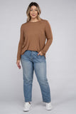 Plus Long Sleeve Round Neck Round Hem Top - 5 Color Options