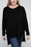 Plus Dolman Sleeve V-Neck Side Slit Hi-Low Hem Top - Multiple color options