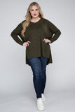 Plus Dolman Sleeve V-Neck Side Slit Hi-Low Hem Top - Multiple color options