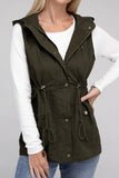 Drawstring Waist Military Hoodie Vest - 3 Color Options