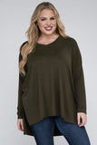 Plus Dolman Sleeve V-Neck Side Slit Hi-Low Hem Top - Multiple color options