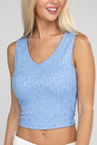 Ribbed Scoop Neck Cropped Sleeveless Top - 7 Color Options