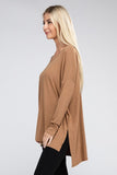 Dolman Long Sleeve V-Neck Side Slit High-Low Hem Top - Multiple color options