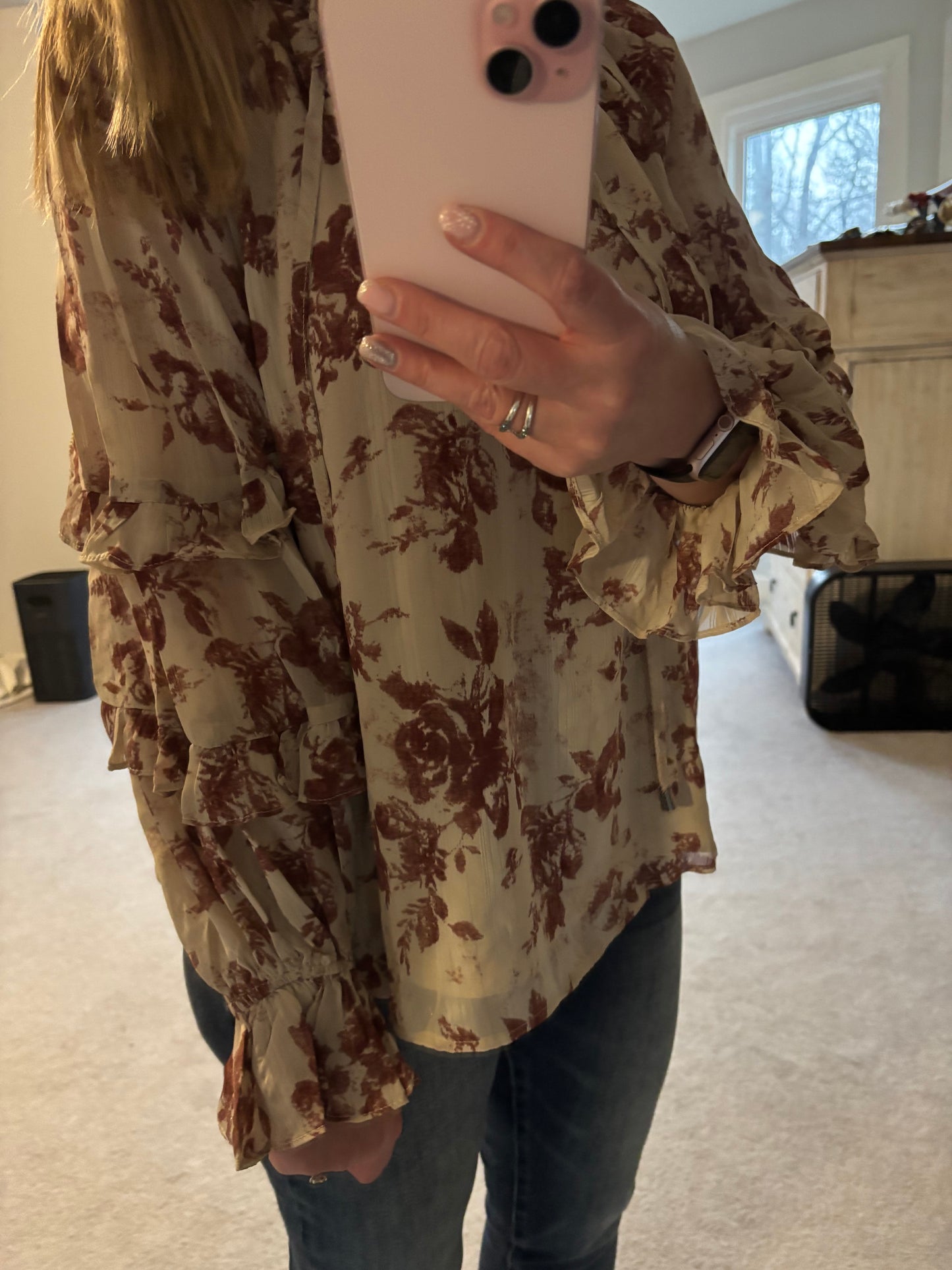 Shimmer Ruffle Top in Burgundy